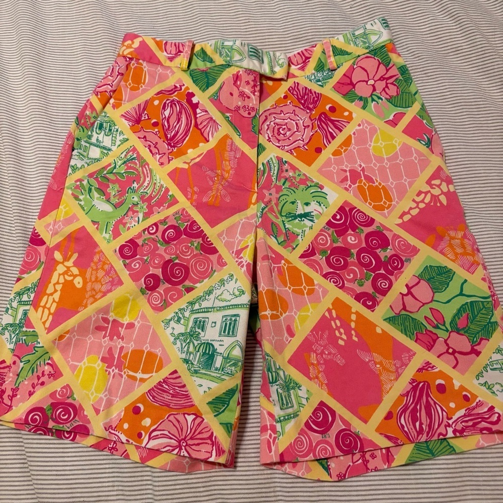Lilly Pulitzer Pink and Orange Patchwork Bermuda Shorts